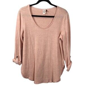 Anthropologie Akemi + Kin Sylvie Pointelle Tunic Top Size Medium Roll Tab Sleeve